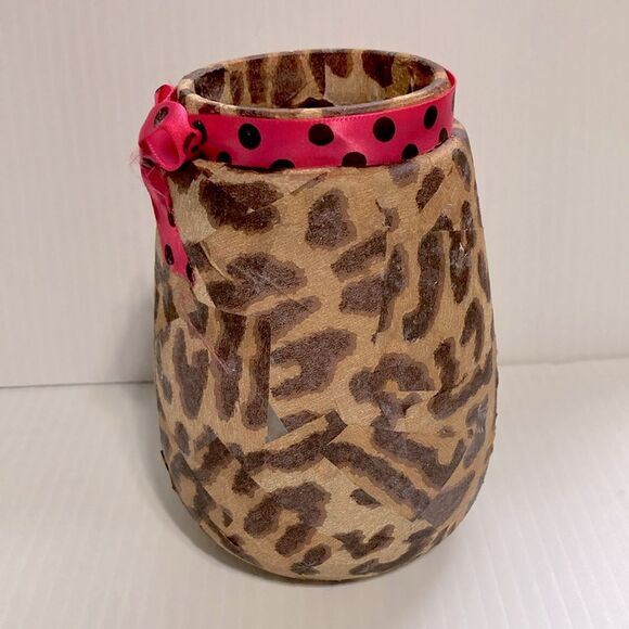 Makeup Brush Hair Brush Pen Pencil Display Cheetah Leopard Storage Jars Set of 2 - Picture 5 of 11